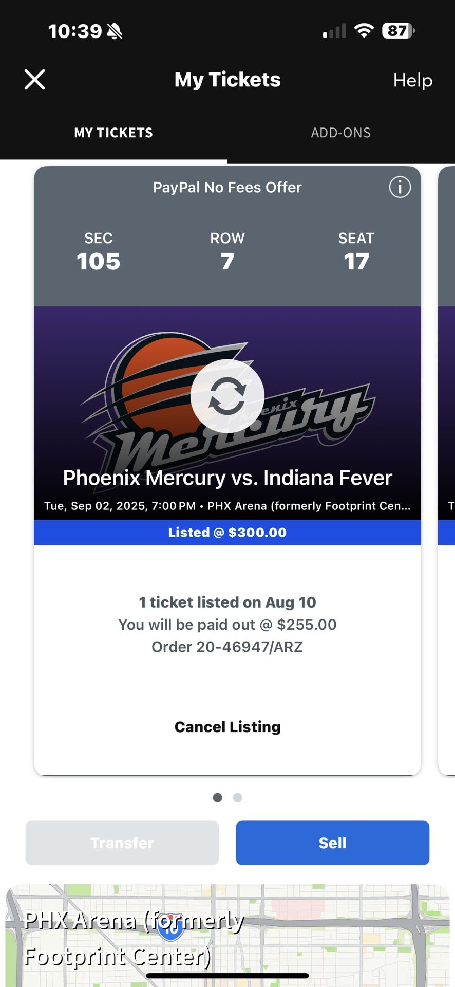 Phoenix Mercury/Indiana Fever Tickets