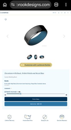 Lashbrook Jewelers Zirconium Mens Wedding Band