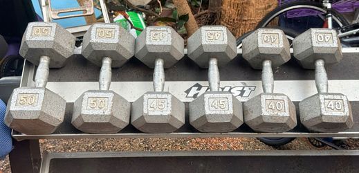 SET OF STEEL HEX DUMBBELLS (PAIRS OF)  :  40s / 45s / 50s