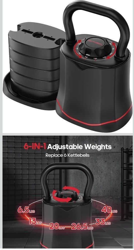 HXD-ERGO Adjustable Kettlebell, 6-in-1 Quick-Switch Kettlebell Sets (6.5-40 LBS)