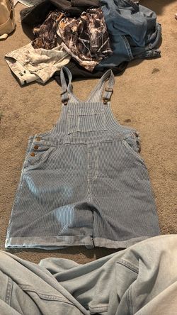 Striped Denim Bib Overall Shorts