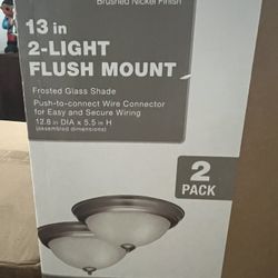 13 in. 2-Light Brushed Nickel Flush Mount with Frosted Glass Shade (2-Pack)