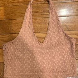Garage  ballet slipper pink crochet Halter neck crop top size L