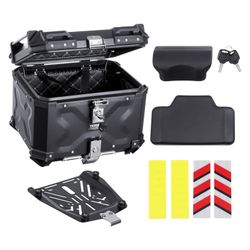 VEVOR 55L Motorcycle Top Case Aluminum Tail Box Black with Lock Backrest Liner