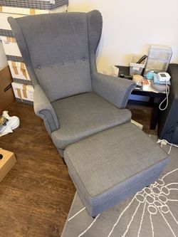 IKEA Strandmon Wing Chair and Ottoman - Nordvalla dark gray