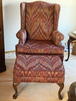 2 wing back chairs and ottoman