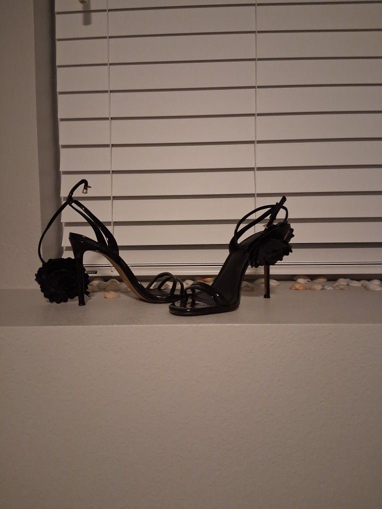 Black Flower Heels