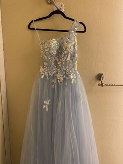 Light Blue Flowery Prom Dress Size 2