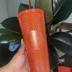 Pearlized Orange Studded Starbucks Tumbler