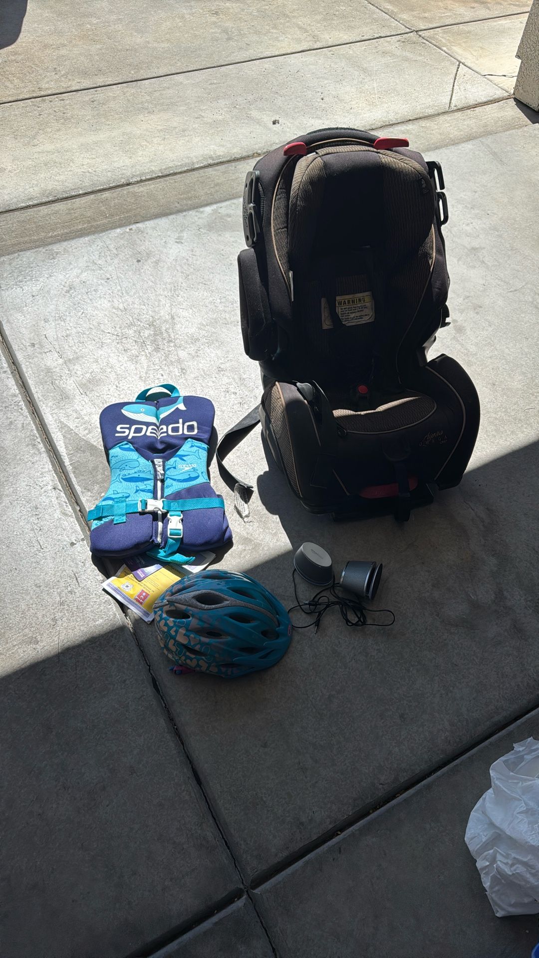 Free Baby Car Seat, Infant Life Jacket, Speaker, Binders and Helmet