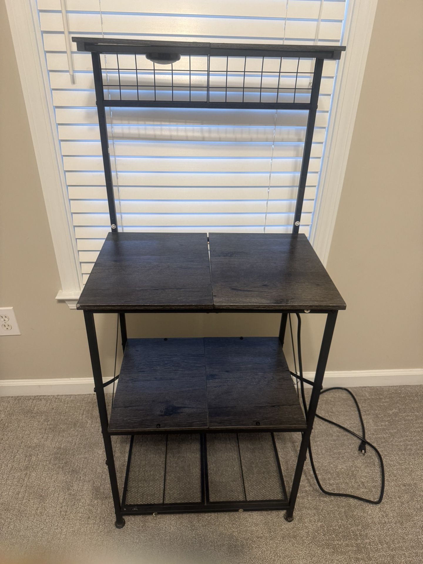 Bakers Rack with Power Outlet, Coffee Bar Table 3 Tiers, Kitchen Microwave Stand , Storage Shelf, Pots an