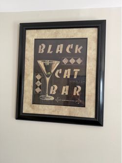 Framed "Black Cat Bar" Martini Wall Art – Home Bar Decor
