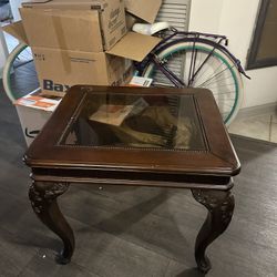 Wooden Table w/ Glass Top