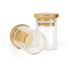 Wood Lid Suction Glass Jars - 1 Gram - $0.40 Cents / Each!  - 10 pack 