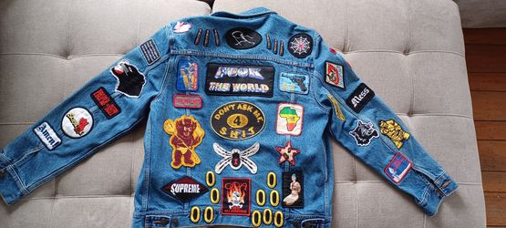 Supreme patches denim trucker jacket clearance blue