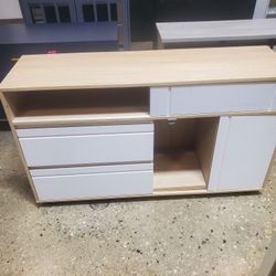 Coastal Oak & White TV Entertainment with Open Storage,(New In A Box)