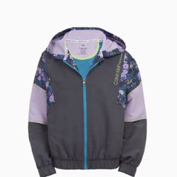 Calvin Klein Big Girls Performance Floral Colorblock Windbreaker Jacket