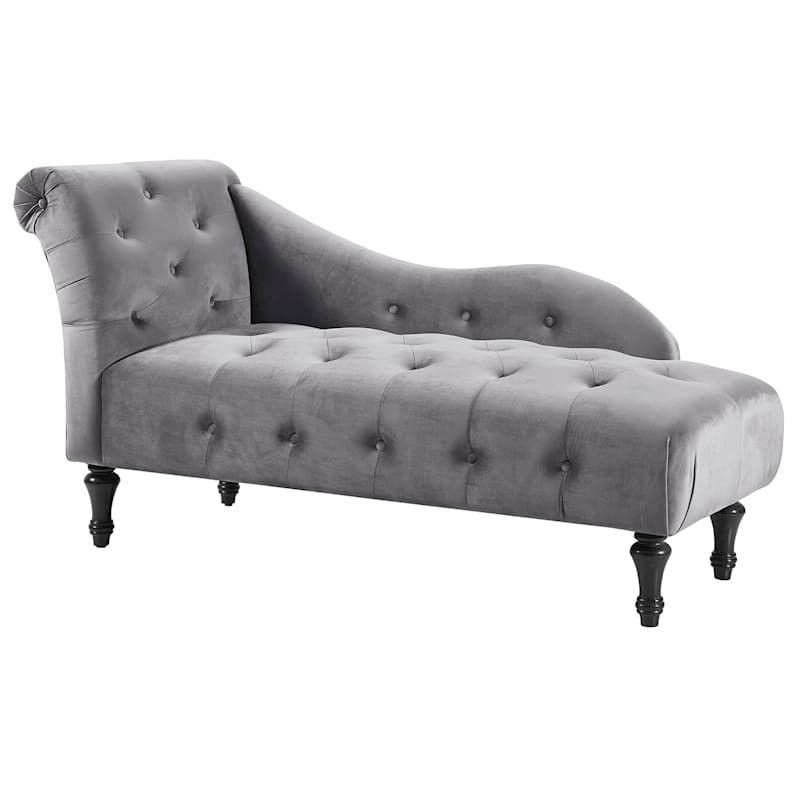 Naomi Grey Velvet Tufted Chaise Lounge