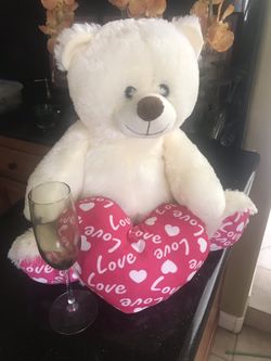 17” beautiful NEW VALENTINE plush white bear love pillow
