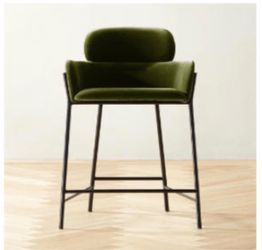 Set of 3 Azalea Green Velvet Counter Stools- CB2