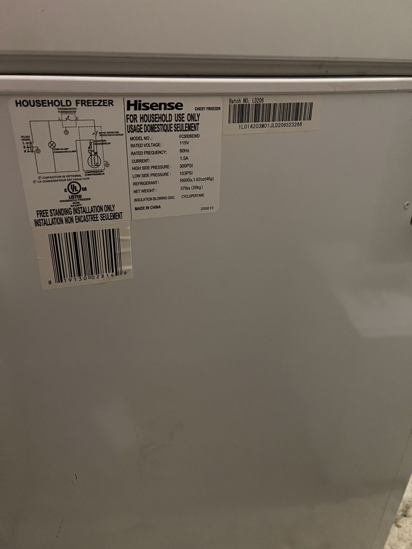 Hisense Chest Freezer — 5 cu ft