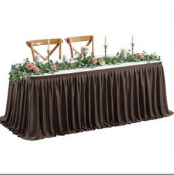 Wish Care 6ft Long Brown Table Skirt For Rectangle Tables - Wrinkle Resistant Polyester Pleated Table Skirting For Parties Weddings Office