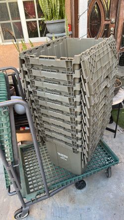 Stackable storage container with lid can be used for moving eight dollars each Stackable storage container with lid can be used for moving eight dolla