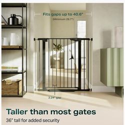 New Cumbor 36" Extra Tall Baby Gate for Stairs, 29.7-40.6" Wide Dog Gate for Doorways, Pressure Mounted Auto-Close Pets Gat
