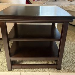 2 Dark Wood Side Table / Small TV Stand with Shelves