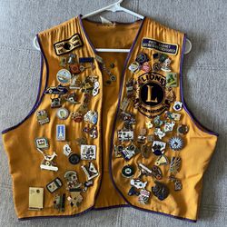 Vintage 1980s Lions Club International Vest With Patches + Dozens of Pins