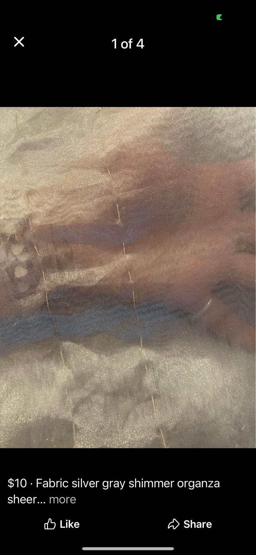 Fabric silver gray shimmer organza sheer 2pcs 2yds 4”long x 58”wide cloth material sewing decor gift