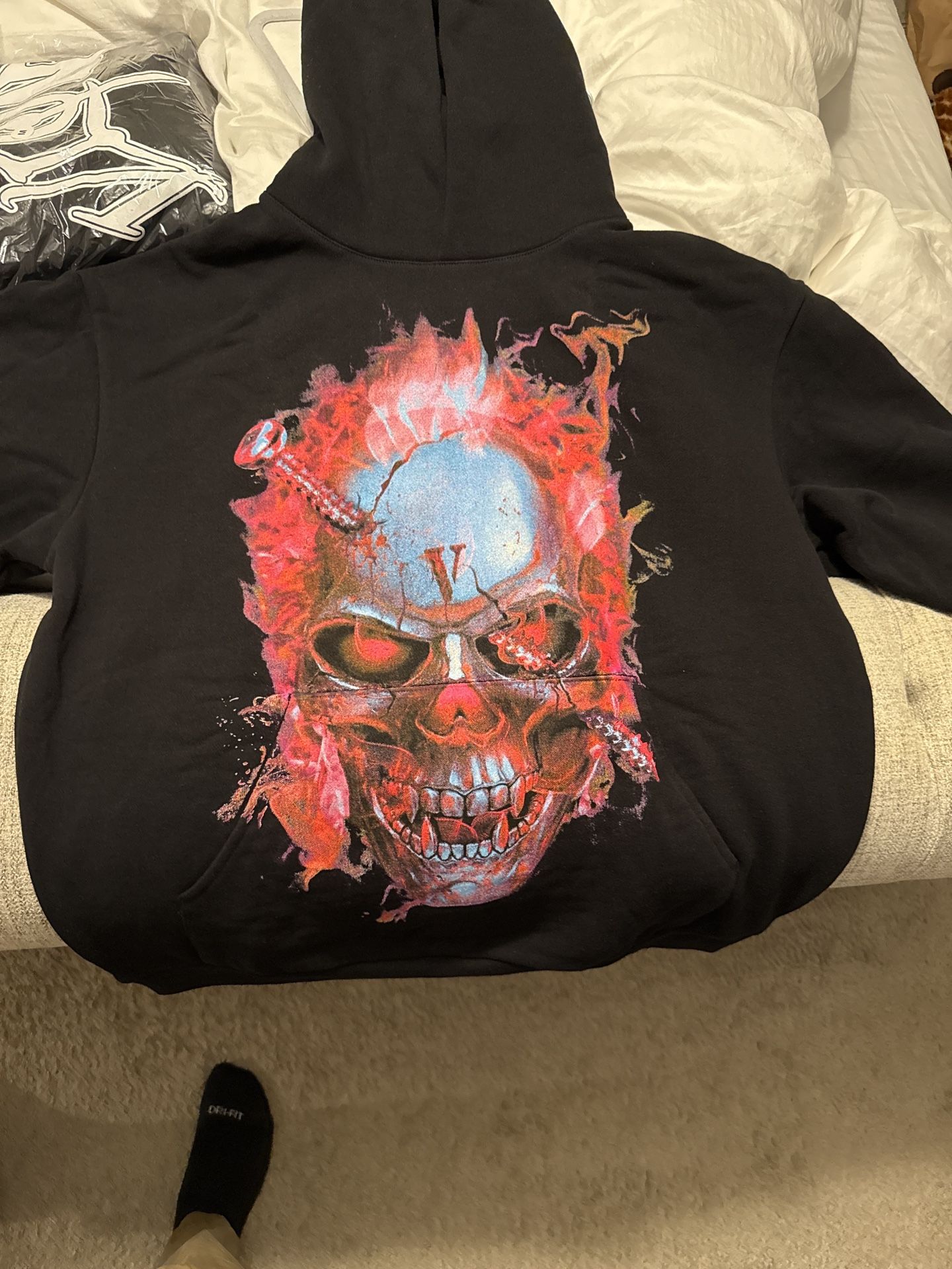 RARE! Find it 👀 New VLONE Skully Red Flame Hoodie Skull with Screw Hoodie Black size M