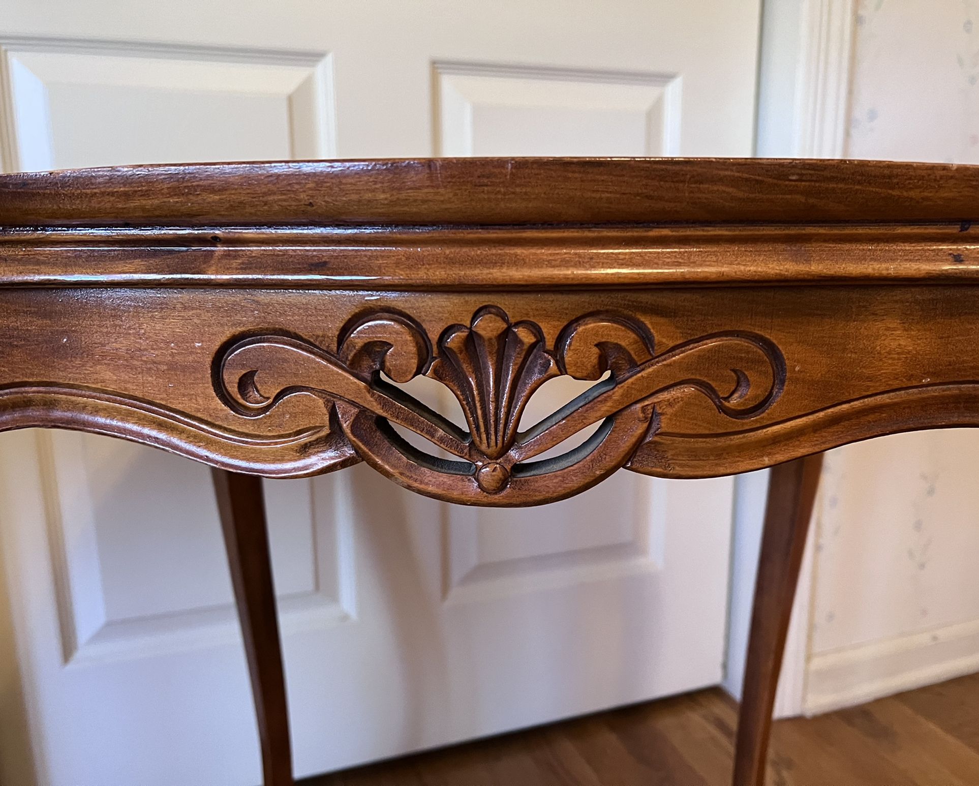 Inlaid matching end tables, lily floral design, mid century 50s 60s for