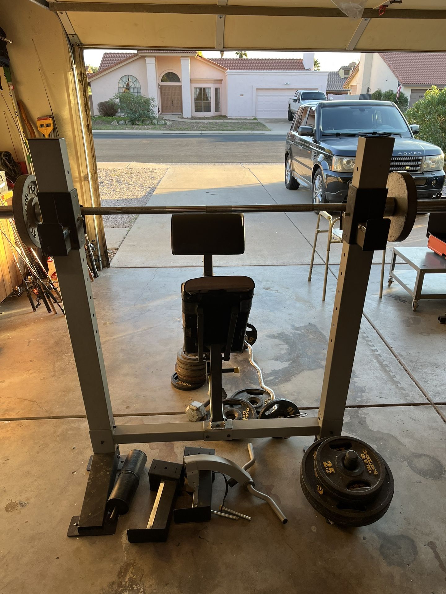 Golds Gym Pro Series Squat/flat Bench/ Inclined Bench With Preacher Curl Attachment And Leg Extension/curls. 3