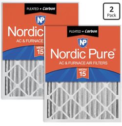 Nordic Pure 16x25x4 Pleated MERV 15 Plus Carbon Air Filters 2 Pack Actual Size: 15 1/2 x 24 1/2 x 3 5/8 Made in USA, Pro Strength HVAC Filtration, Pet