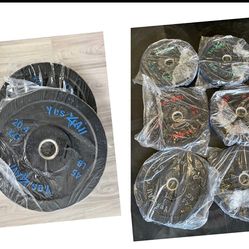 Four pairs of bumper weights 45 pounds twenty5 pounds 15 pounds and 10 pounds altogether 190 pounds