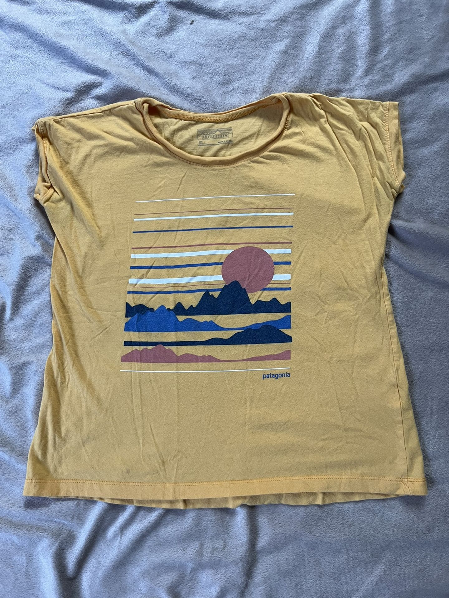 Patagonia Kids Yellow Sunshine in the Mountains T-Shirt: Size X-Large (14).