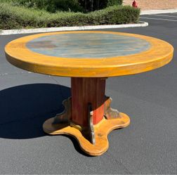 Mexican Southwest Rustic Hand painted Pine Wood round Dining Table