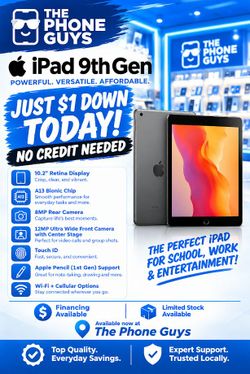 Apple - iPad 9th Gen 10.2" (WiFi) (Pre-owned) / 64GB / Good- $1 Down Payment Plan Available