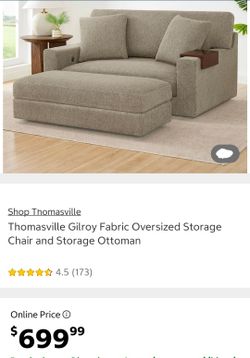 Thomasville Gilroy Fabric Oversized Storage Chair and Storage Ottoman