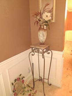 Wrought Iron Plant Stand with Marble Top