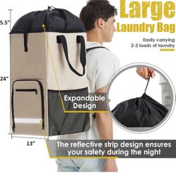Laundry Bag Extra Large Heavy Duty, Laundry Backpack Hamper Basket for College Dorm Room Essentials, Freestanding Laundry Bag with Straps, Laundromat 