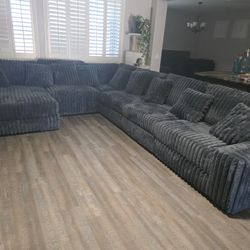 Extra Large Corduroy Sectional Grey Color NEW