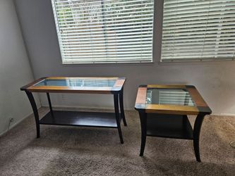 Two tone brass and copper living room tables