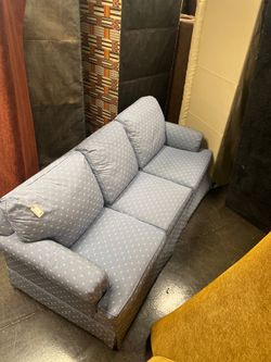 Ethan Allen Blue Leaf and Stripe Sofa