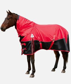 Horse Care Medium Weight Waterproof Blanket with Turnout Neck Cover Detachable (US 72 in(EU 135 cm))