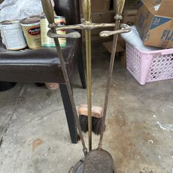 Antique / Vintage Solid Brass Fireplace Tool Set