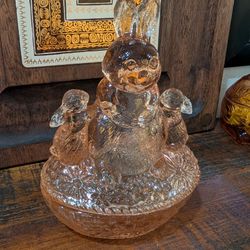 Pfaltzgraff pink Bunny With Babies glass covered dish