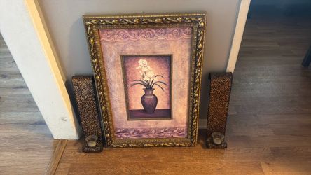 Framed Floral Wall Art with Candle Sconces
