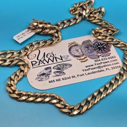 10K Yellow Gold Solid Cuban Link Chain Necklace 24” 9.5mm